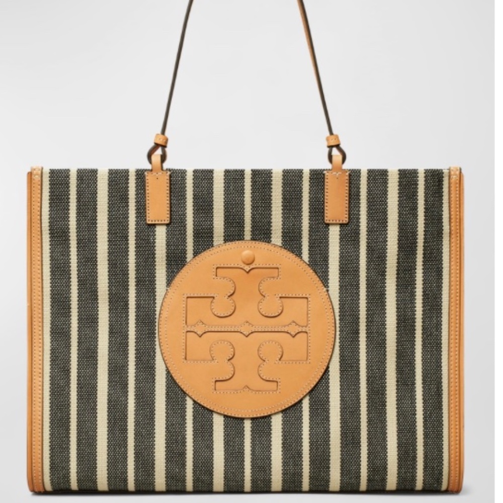 NEW Tory Burch Ella Striped Canvas Tote Bag